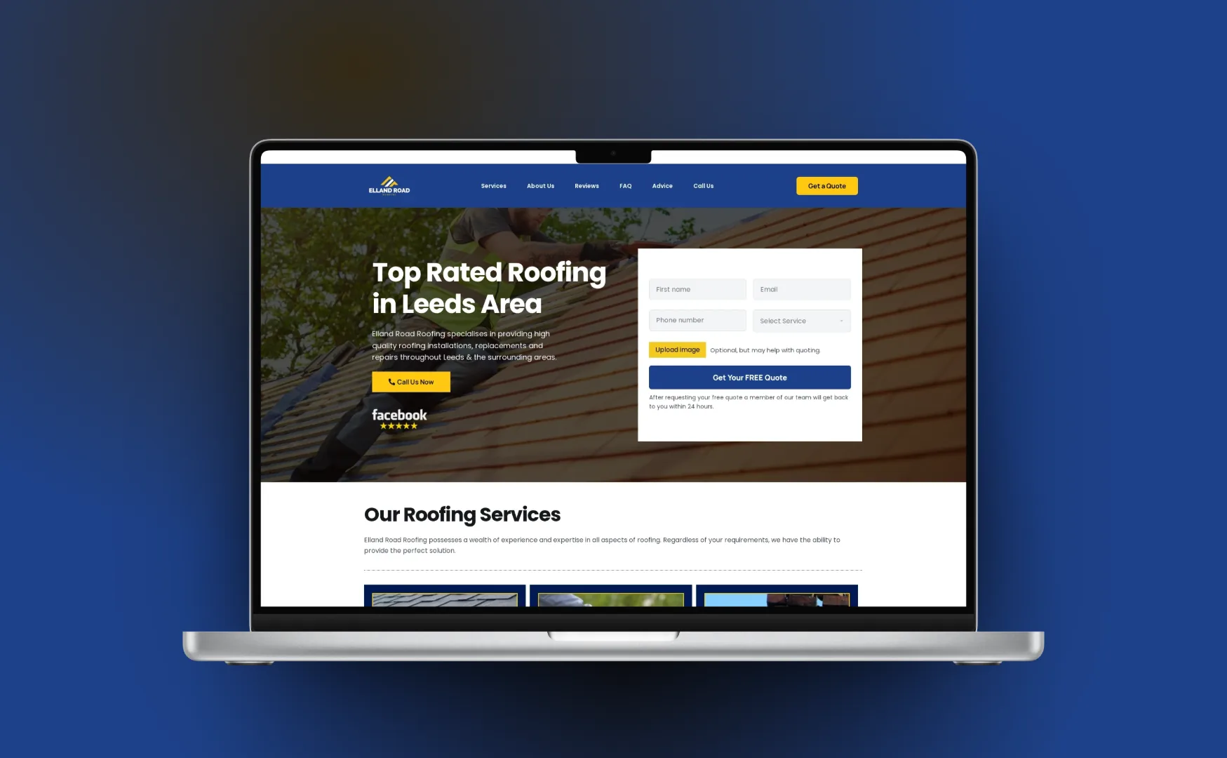 Elland Road Roofing website by Swift7, launched live in 7 days